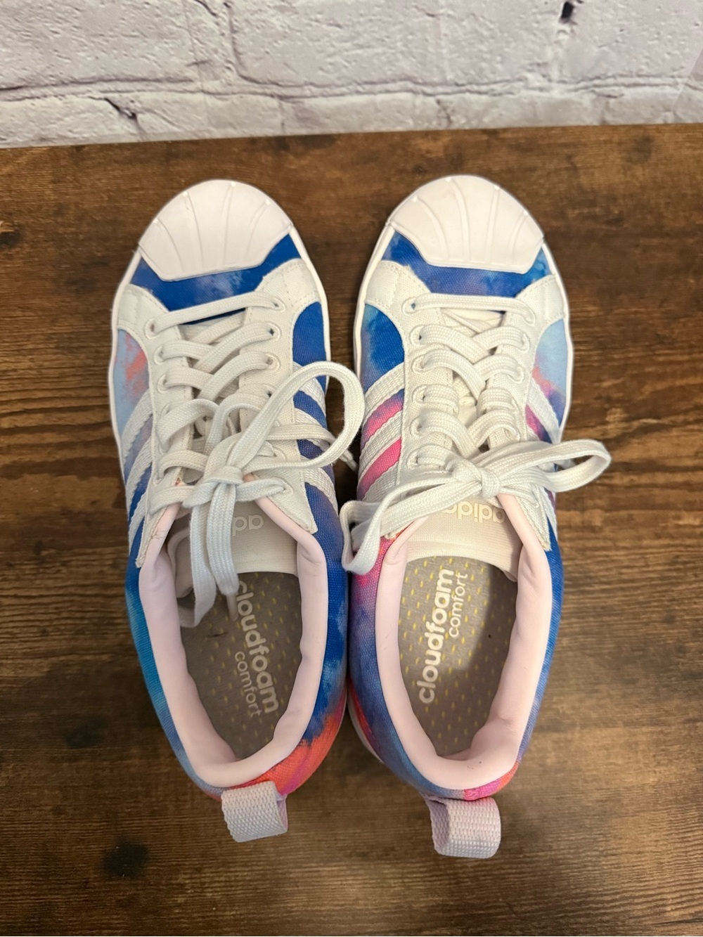 adidas Superstar Blue Pink White Sneakers Size7 - Picture 4 of 8